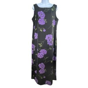 Studio I Womens Black Purple Floral Sleeveless Maxi Dress Back Zip Plus Size 16